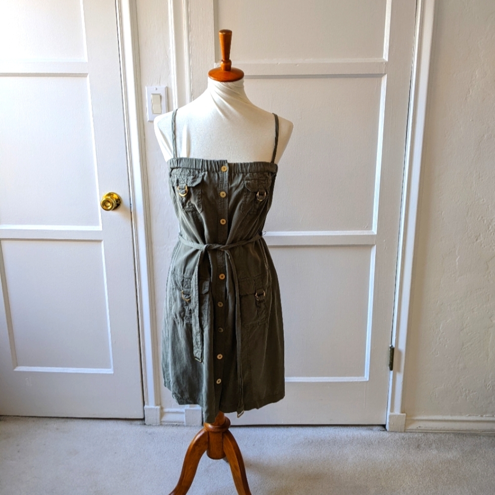 Cache Vintage Y2K Olive Green Button-Down Dress